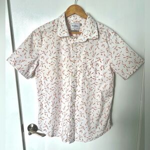 Goodfellow & Co. button-down white slim fit shirt, orange pattern, size L